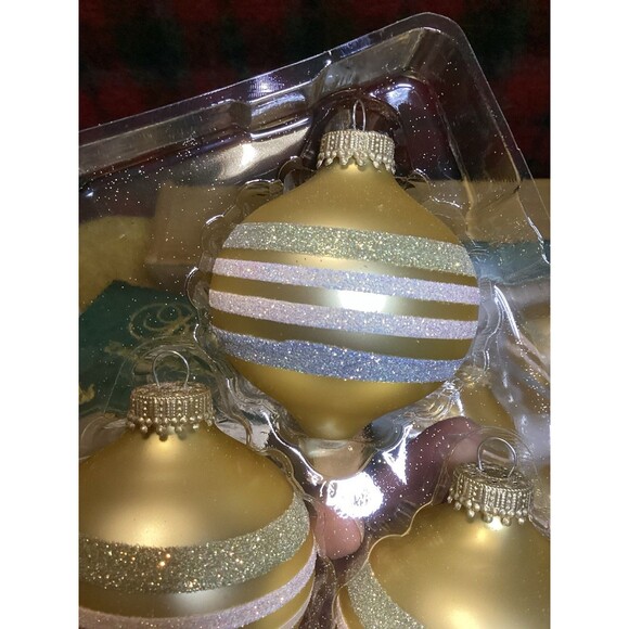 KREBS Glass Christmas Ornaments Tiffany Chiffon Balls Glitter Stripes 2 Boxes - Picture 7 of 10